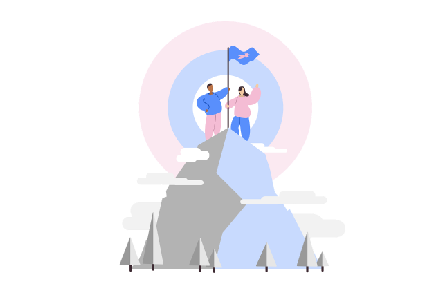 Illustration de deux personne sur une montagne